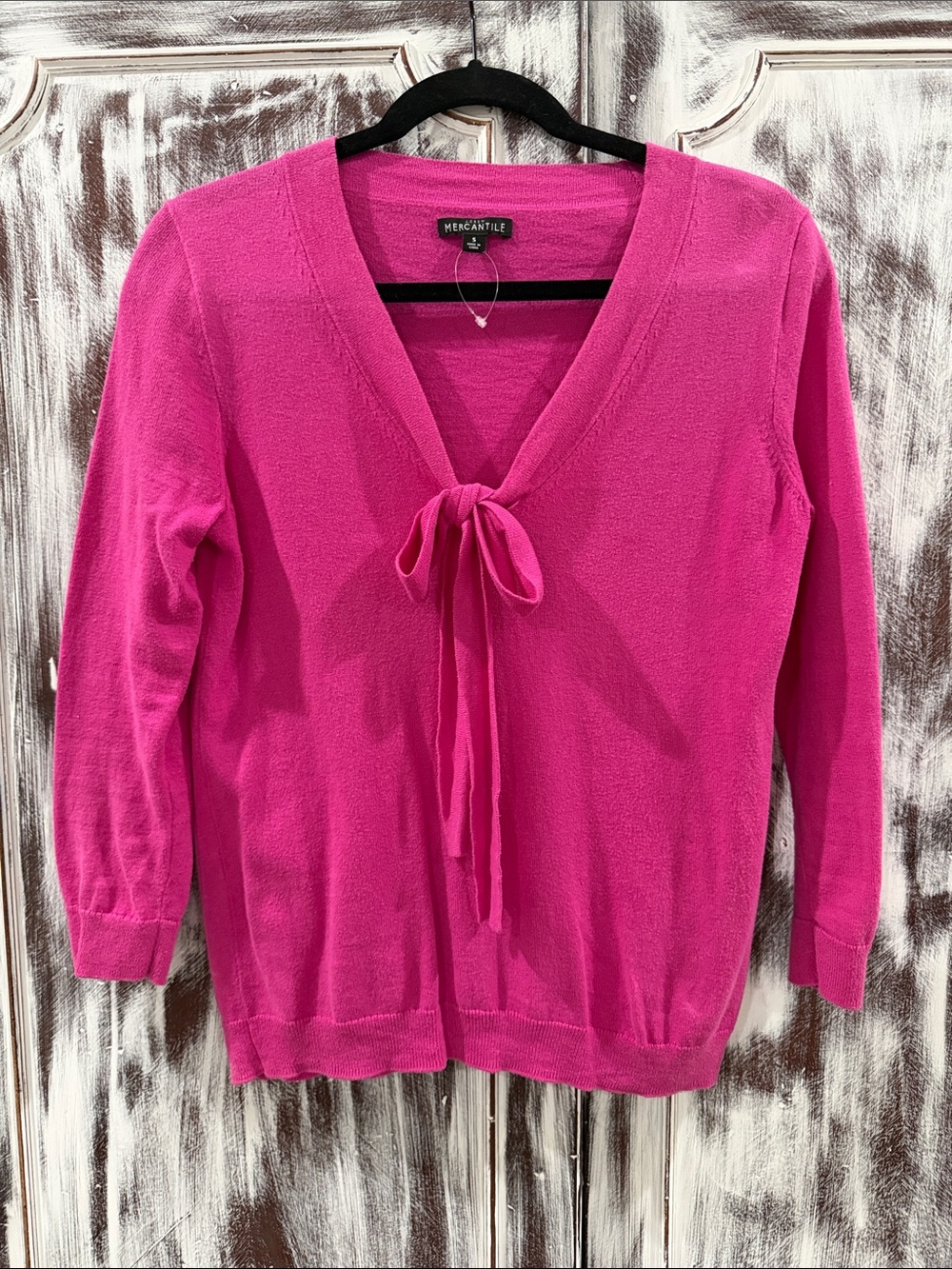 J. Crew Bright Fuchsia V-Neck Tie-Front Sweater